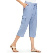 Collections Etc Striped Seersucker Drawstring Cargo Pocket Capri Pants