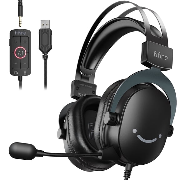 FIFINE H9 Pro Gaming Headset with Microphone for Xbox, PS5/PS4, Switch, Phone, USB/3.5mm Wired PC Headphones with 7.1 Surround Sound, Noise Cancelling