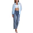 thumbnail image 2 of CAMISA MESH TRANSPARENTE DE PUNTA CON CUELLO PARA MUJER INSPIRADA CHIC DE MANGA LARGA Y BOTONES TAMAÑO XL AZUL CLARO, 2 of 6