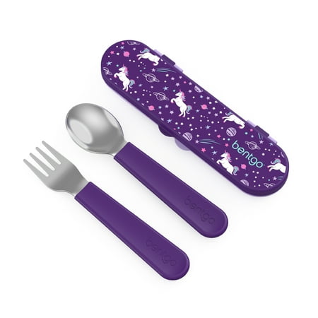 

Bentgo Kids Stainless Steel Utensils Set - Reusable Fork Spoon & Storage Case Made From High-Grade Stainless Steel BPA-Free Dishwasher Safe (Purple Unicorn)
