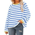thumbnail image 4 of Antinious Tops for Women Trendy Long Sleeve Crew Neck Striped Casual Knit Fall Tops,Sweatshirt for Women,Going Out Tops for Women,Blue,S, 4 of 5