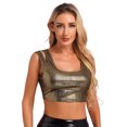 thumbnail image 3 of Top plateado sexi para mujer, Top bajo con cuello en U, Top corto ajustado con correas dobles, ropa para discoteca, fiesta de baile, Jazz, discoteca, Top metálico brillante para el vientre, 3 of 5