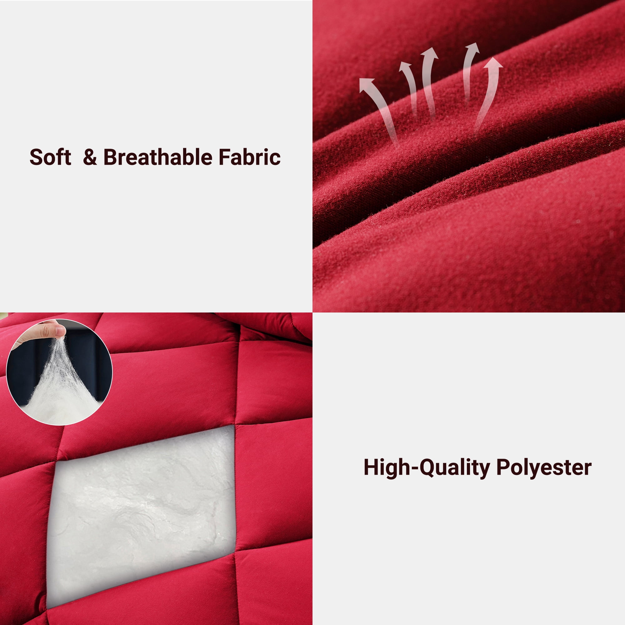 Yalamila Queen Size Comforter Set 3-Piece All-Season Down Alternative Reversible Comforter Set,Red/Black,200GSM Cooling Quilted Duvet Insert,95 GSM Soft Cover Bed in a Bag