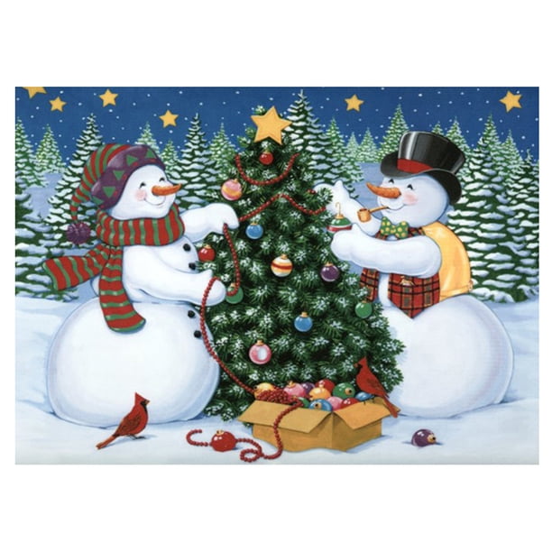 Taladro diamante pintura (DB2115) muñeco de nieve árbol de Navidad DIY completo redondo bordado Kit 30x40cm Hugtrwg Para estrenar