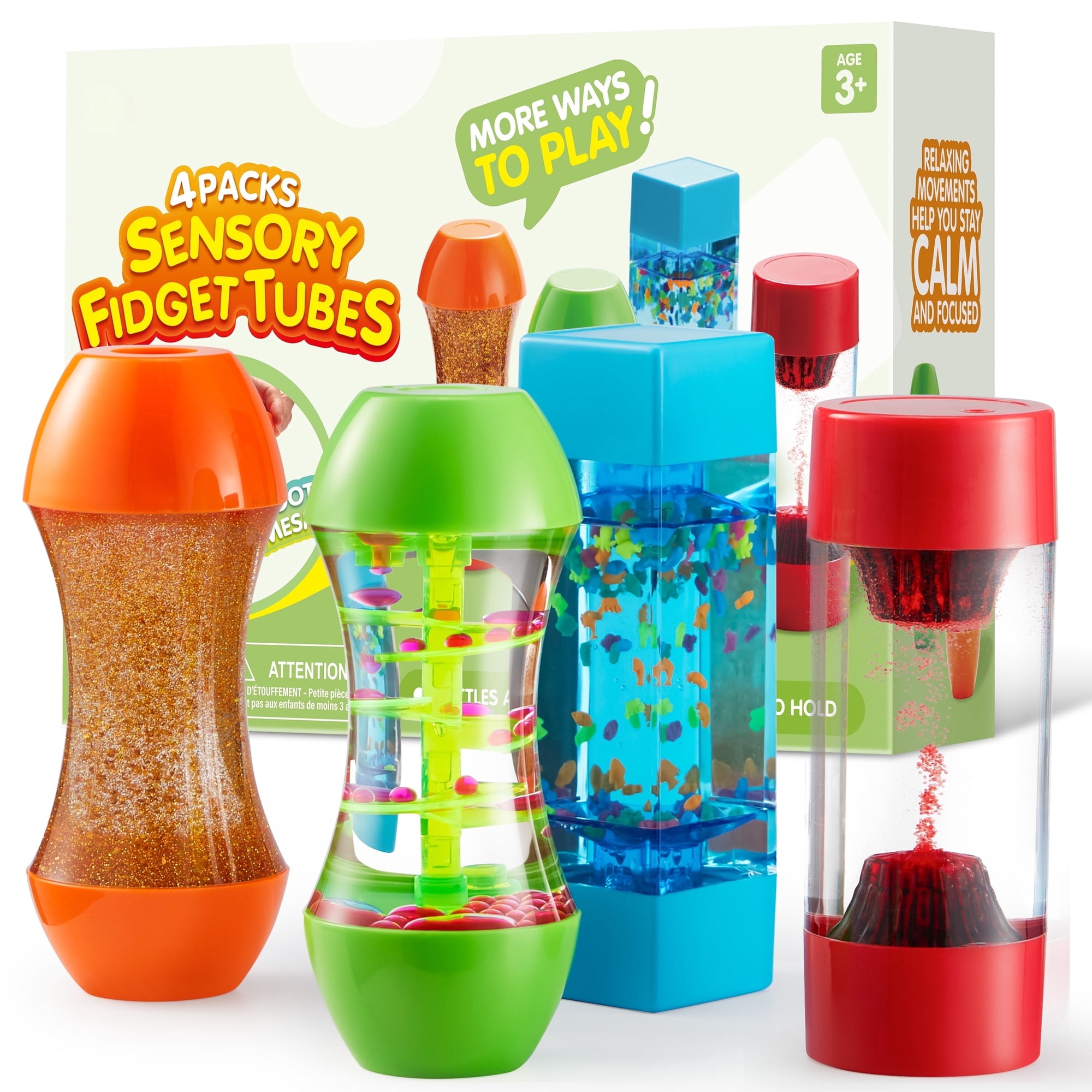 Joyfy 4-Pack Sensory Tubes Fidget Toys for Toddlers, Stress Relief Items, Christmas Birthday Best Gifts for Kids with Autism, Speech Therapy, Calm Down Corner Supplies, Autistic Sensory Toy