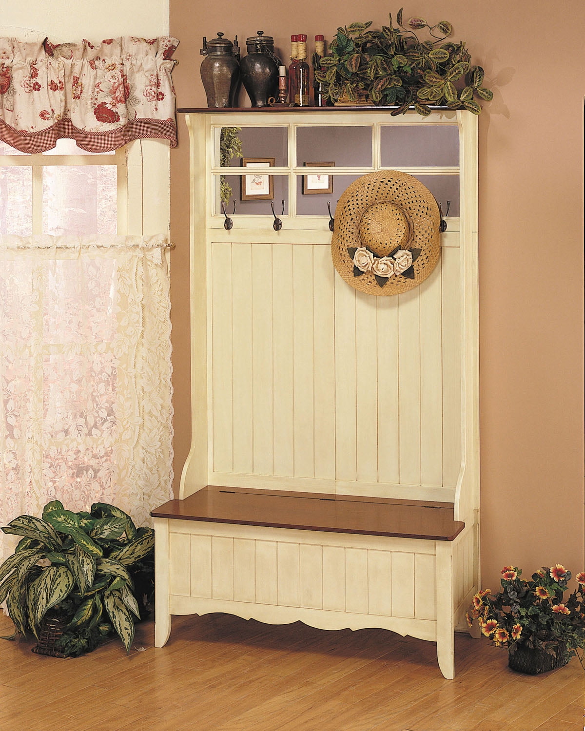 French Country Hall Tree With Storage Bench Walmart Com