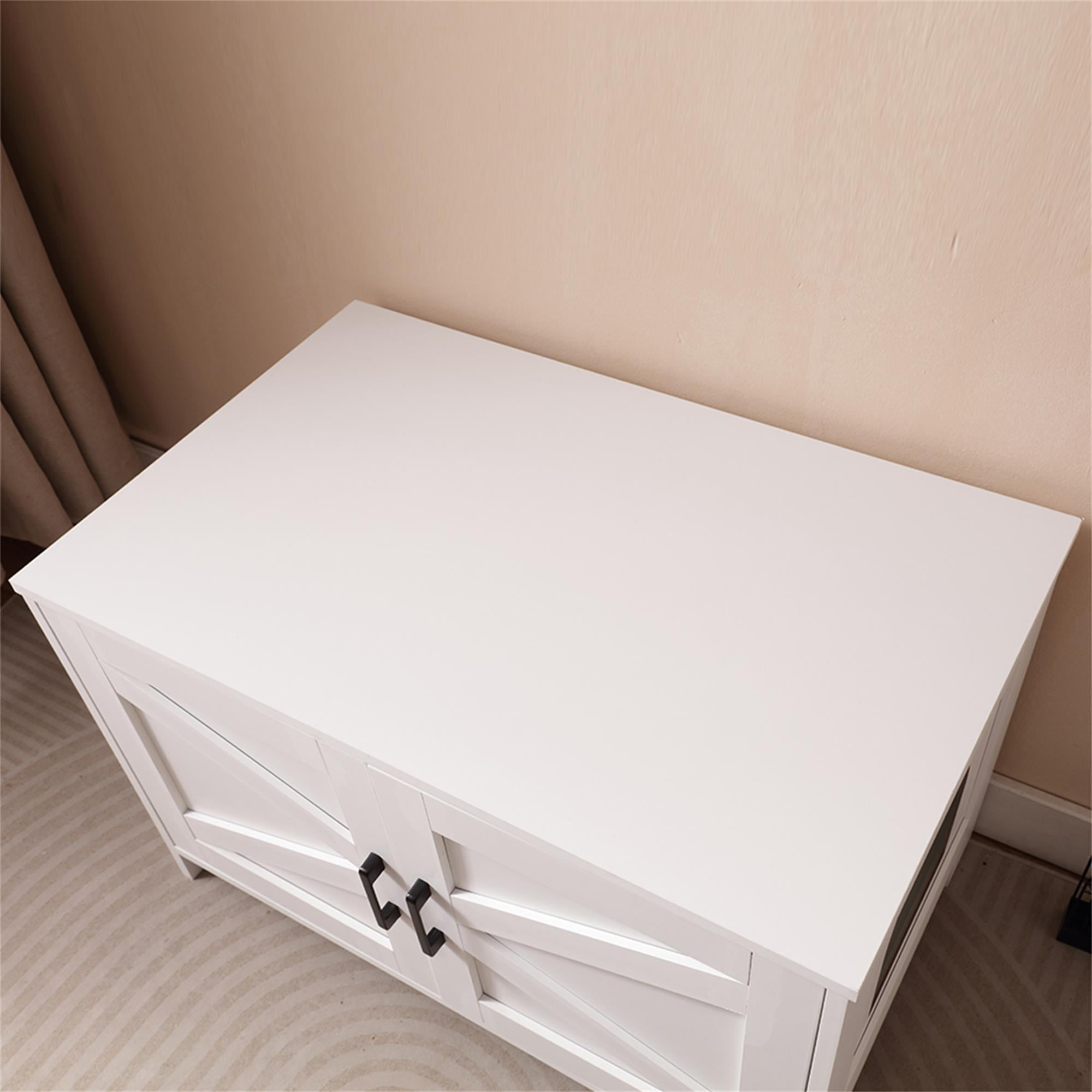 Kadyn 31" Hidden Cat Litter Box Enclosure Furniture with Barn Door, Indoor Cat Washroom, Wooden Enclused Litter Box Cat House, White