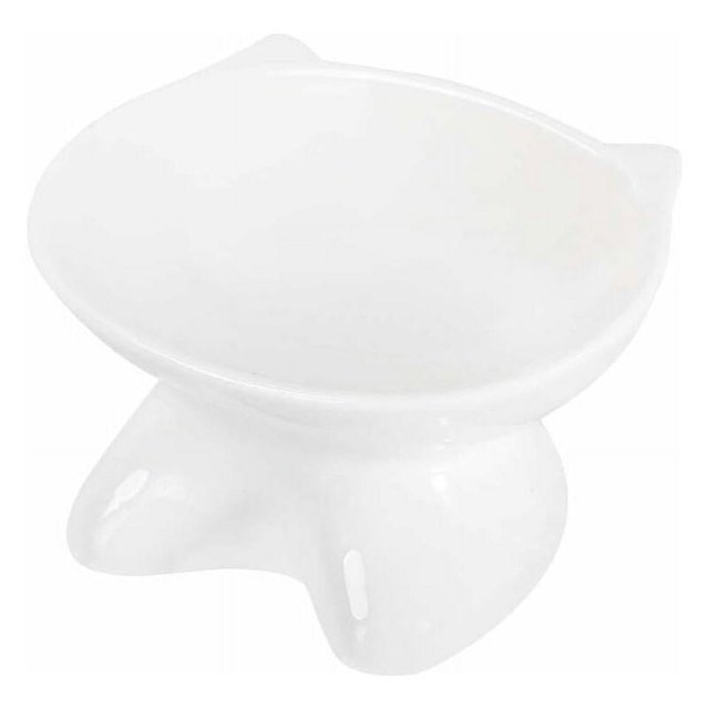 Cuenco de cerámica blanca para gatos con soporte elevado, para gatos y perros pequeños