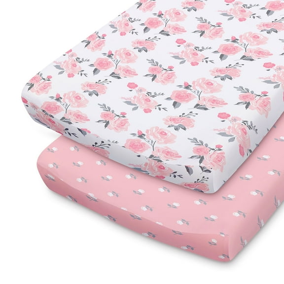 The Peanutshell Microfiber Standard Changing Pad Cover, 2 Pack, Pink Roses Floral