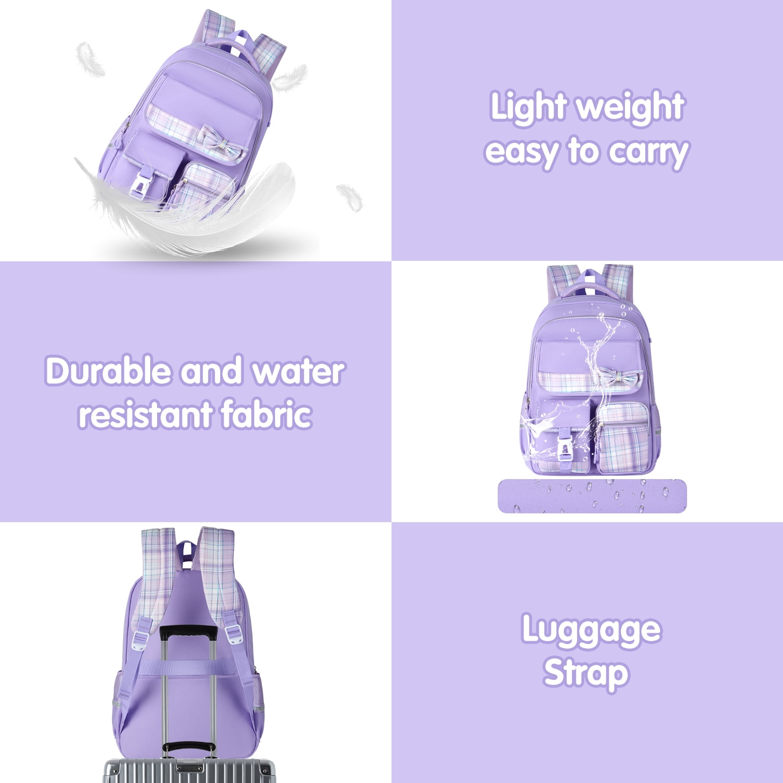 Gynky School Backpack School Bookbag for Middle School Students Book Bag for Elementary Primary Kawaii Backpack, Purple