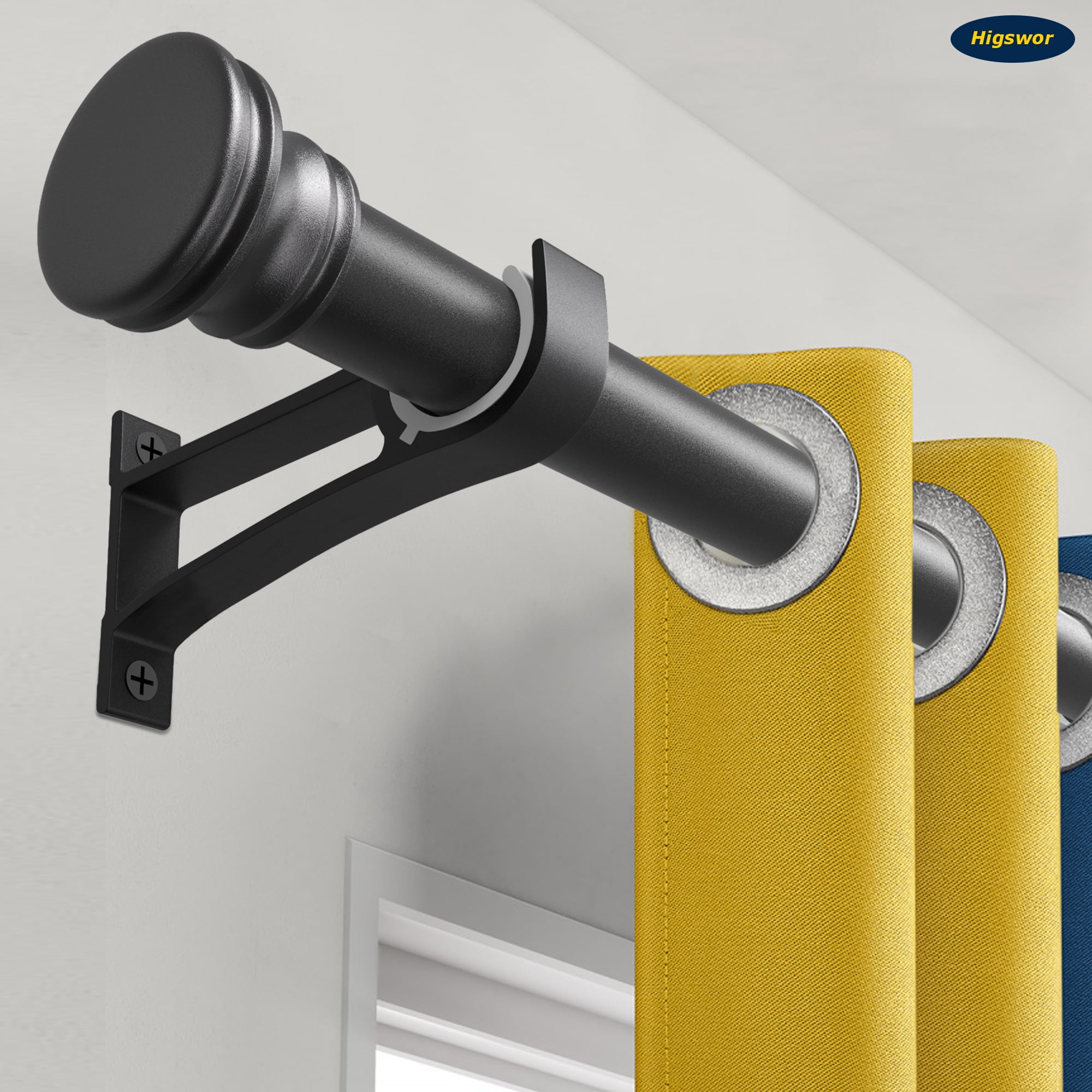 Curtain Rods for Windows  28 to 48 Inch, Black Curtain Rod, Heavy Duty Industrial Curtain Rods, Drapery Rods, 1 Inch Adjustable Indoor/Outdoor Curtain Rod 32-48"
