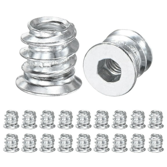 20-Pack Threaded Inserts for Wood, M4x10mm Hex Drive Threaded Insert Nuts for Wood Furniture [Silver Tone]