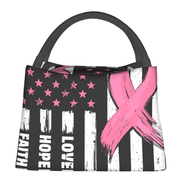 Fotbe Ribbon Breast Cancer Awareness Bolsa Térmica Portátil con Estampado, Bolsa de Entrega de Alimentos Aislada, Bolsa Reutilizable de Gran Capacidad para Comidas y Supermercado