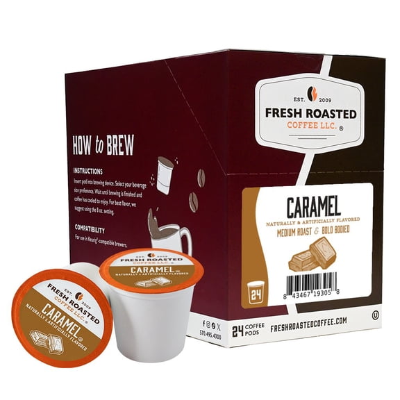 Fresh Roasted Coffee's Flavored Coffee Collection, Caramel, 72 K-compatible Pods