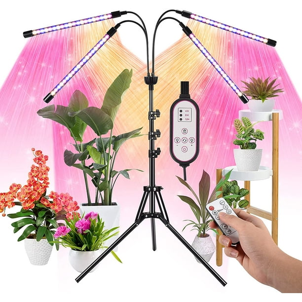 LED Grow Lights for Indoor Plants Full Spectrum Plant Light with 4-Head LED Grow Light, 15-60 in Adjustable Tripod Red Blue with Remote Control Walmart.com