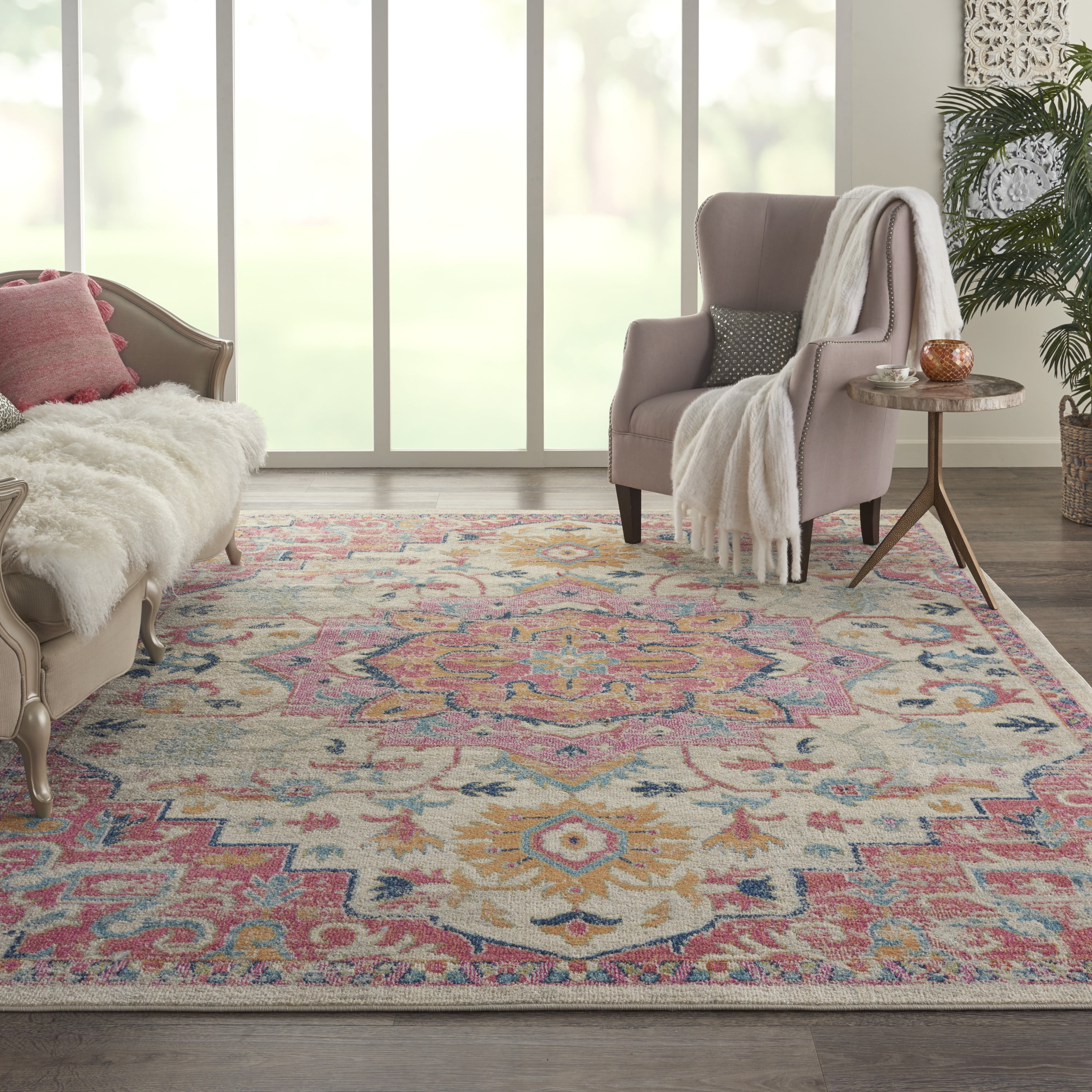 Neutral Decor & Floor Cover 2'2 x 7'6 Runner Bohemian Oriental Medallion Floral Pattern Boho Area Rug Gorgeous Persian Overdyed Powerloomed Soft Polypropylene Fiber Colorful Ivory Blue Area Rug