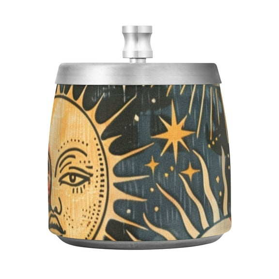 Sun and Moon Face Ashtray with Lid Smell Proof Cigarette Ashtray Stainless Steel Smokeless Ash Holder for Indoor Outdoor