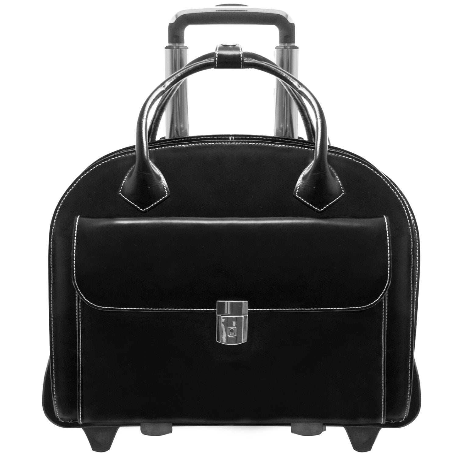 McKlein 15.4" Glen Ellyn 2-in-1 Removable-Wheeled Ladies' Leather Briefcase with Removable Sleeve - Black 94365
