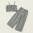 thumbnail image 2 of Bovxnpu Girls Summer Outfits, Girl's 2 Piece Boho Outfits Pleated Camisoles Top and Wide Leg Pants, Girl Casual Sleeveless Plaid Camisole Top Wide Leg Cropped Pants Two-piece Set 3-4 Years, 2 of 9