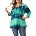thumbnail image 1 of Tops de mujer de tallas grandes Agnes Orinda, con diseño de rayas de teñido anudado, cuello en V, mangas 3/4, blusas casuales 5X, teñido anudado verde, 1 of 6