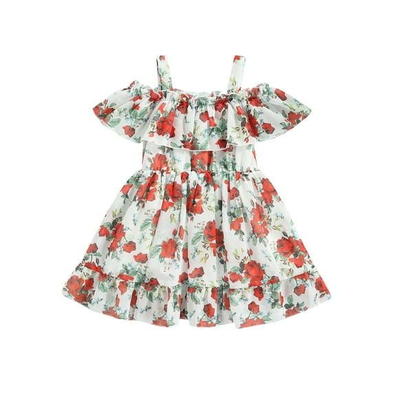 Toddler Kid Girls Cute Floral Dress Sleeveless Chiffon Ruffle Dress Summer Casual Party Princess Dress