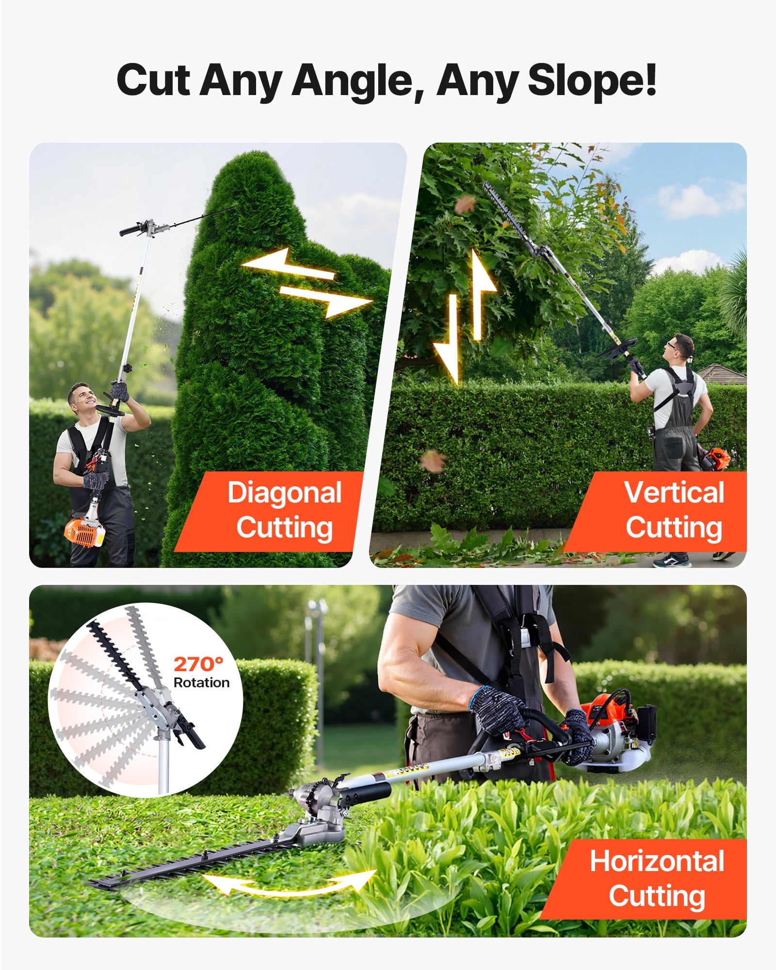 VEVOR Gas Hedge Trimmer,2 Cycle Gas Power Handheld Hedge Trimmer, 4-in-1 26cc Weed Eater with Protective Gear Set, Includes Hedge and String Trimmer, Edger, Brush Cutter, for Trimming Shrubs & Bushes