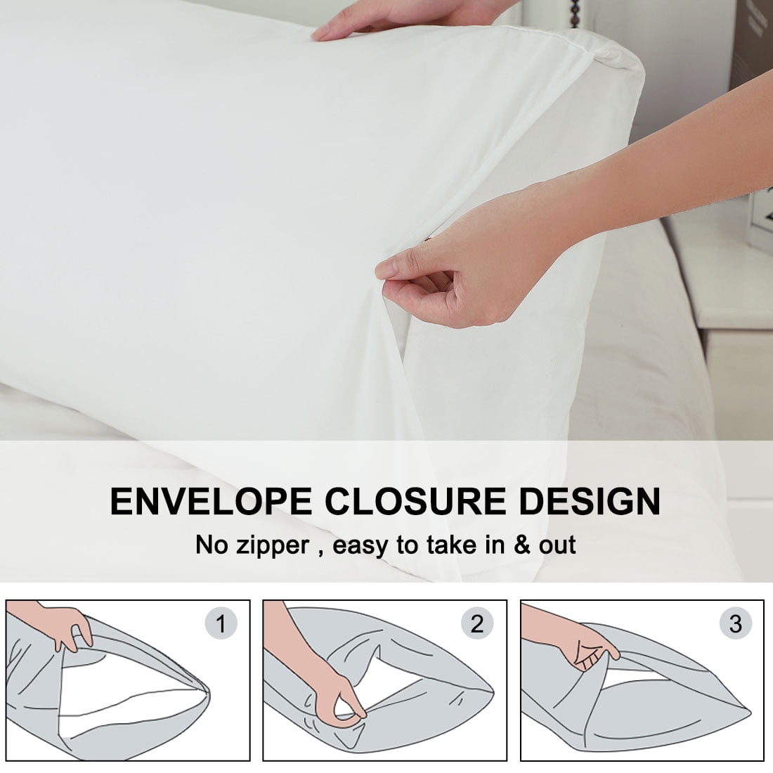 Unique Bargains 2 Packs Microfiber Solid Body Pillow Cover White 20" x 72"