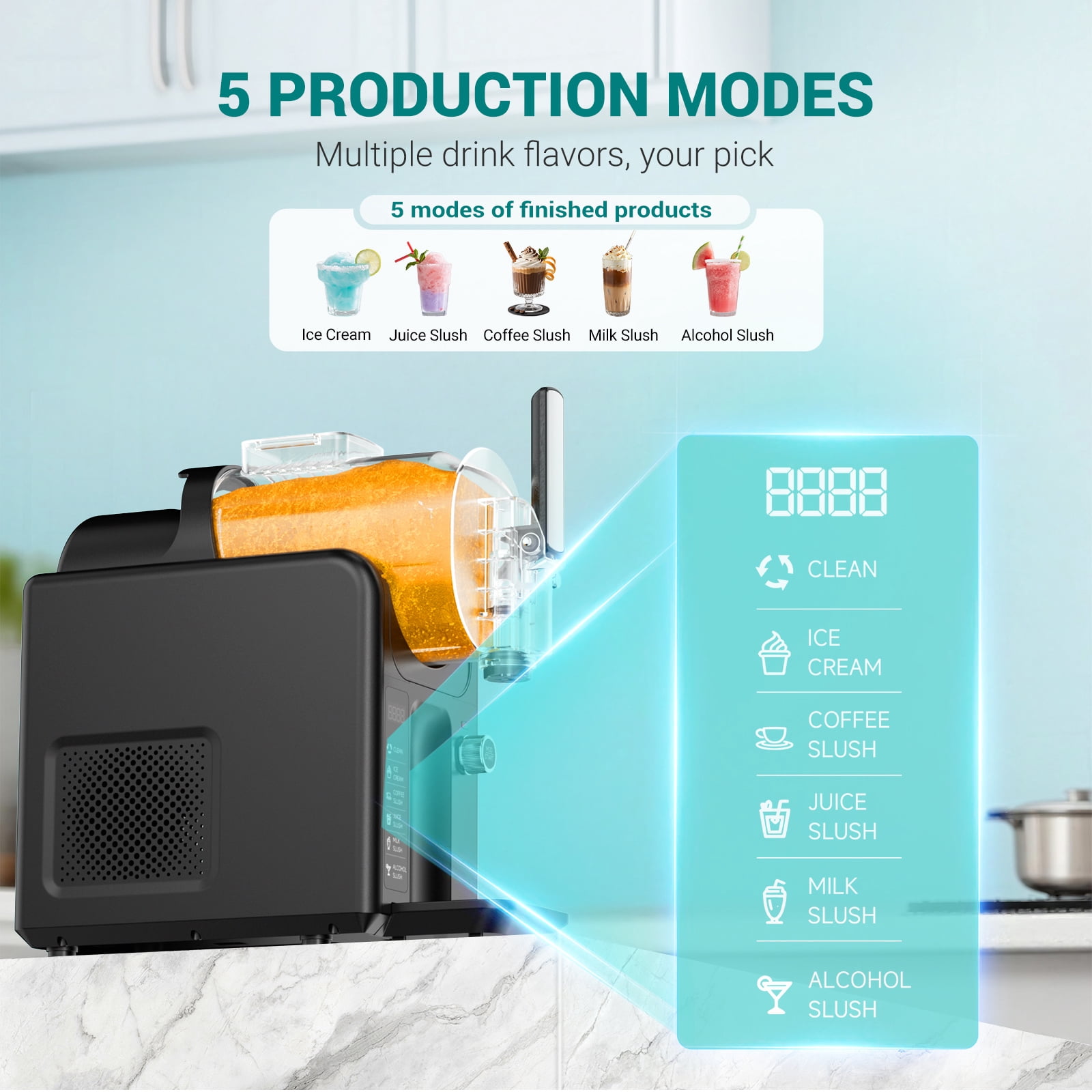 Joreek Slushie Machine 85 fl oz,Slushy Margarita Machine 5-in-1 Frozen Drink & Ice Cream Maker, LED Touch , Rinse, No Ice Needed, Slushy Maker for Milkshakes, Smoothie, Frappes