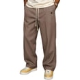 thumbnail image 2 of Mens Baggy Casual Dress Pants Relaxed Fit Wide Leg Slacks Drawstring Elastic Waist Straight Trousers Light Brown XL, 2 of 4