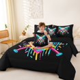 thumbnail image 3 of Manfei Sport Queen Bedding, Baseball Game Bedding Comforter Set Queen, HotPink Cyan Yellow Black, Black Reversible 7-Piece, 3 of 6