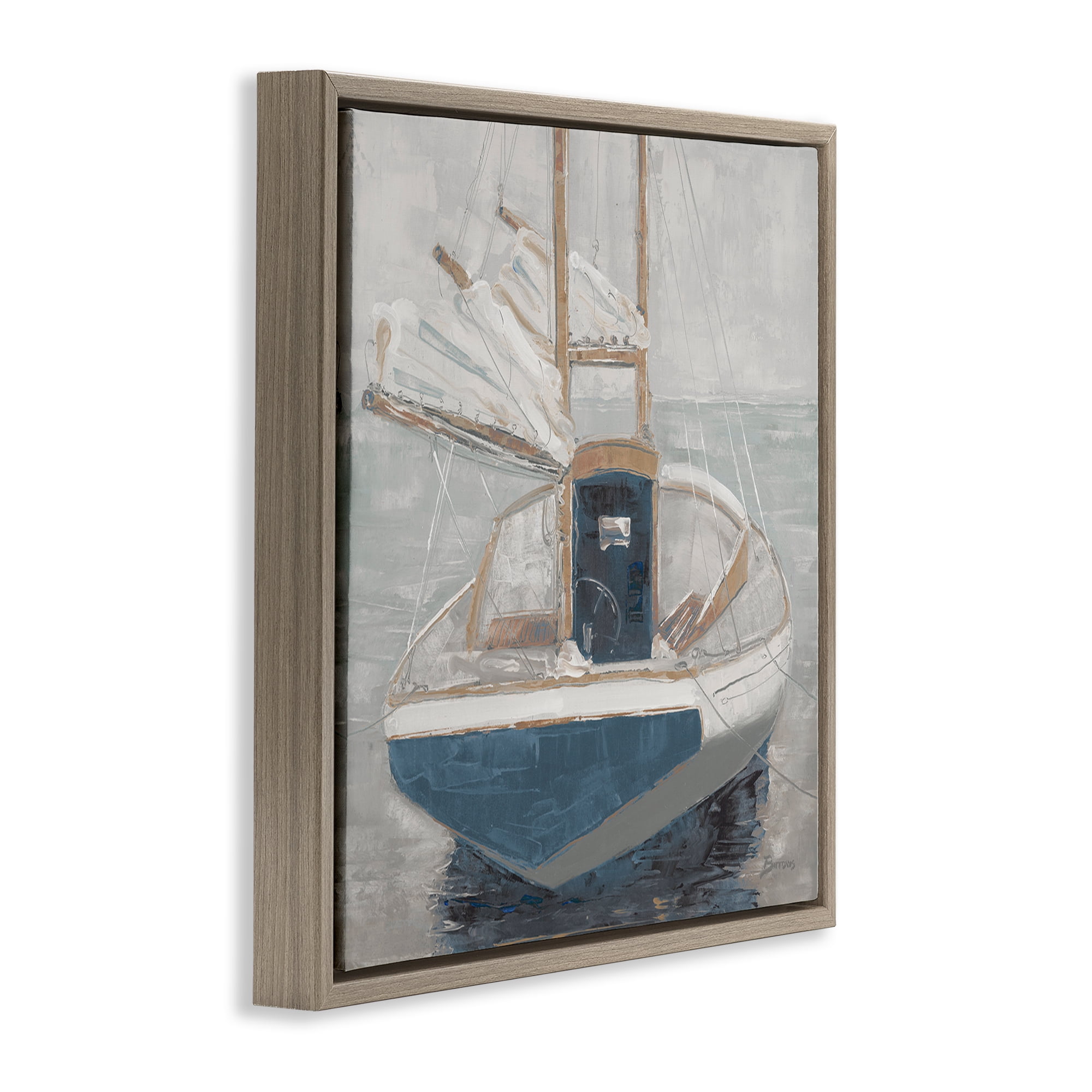 Stupell Industries Serene Harbor Sail Boat Brown Framed Floater Canvas Wall Art, design by John Burrows