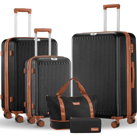 Expandable Luggage 5 Piece Sets  3 Piece 20 24 28 inch Hardside Suitcase with Expandable Travel Duffle Bag  Black