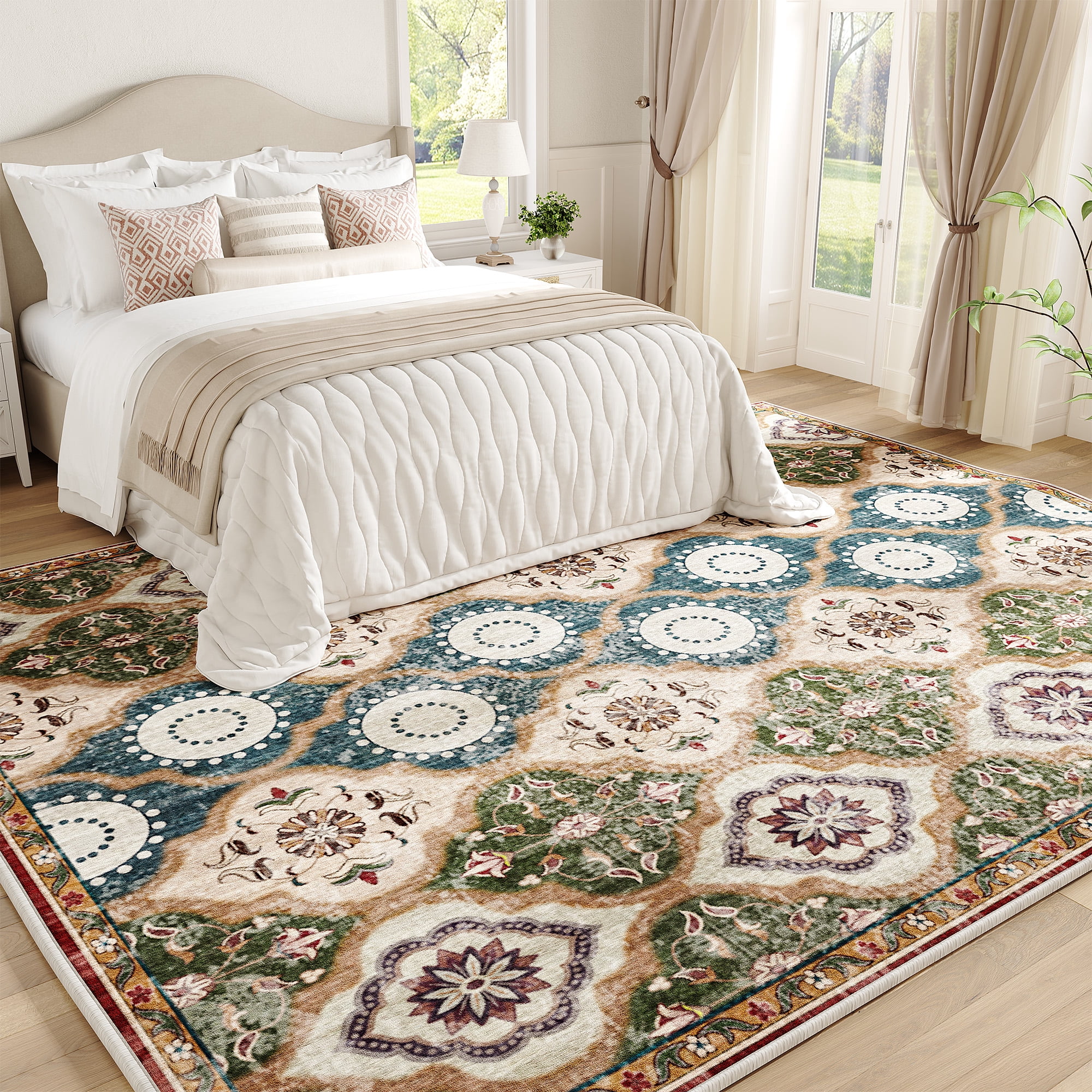 EnHomee 8x10 Area Rugs for Living Room Bedroom Vintage Indoor Carpet Rugs Machine Washable Area Rug,Red and Green