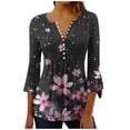 thumbnail image 3 of QATAINLAV Floral Tops for Women Summer Casual 3/4 Sleeve Boho Blouses Loose Fit Button V Neck Tunic Shirts Pleated Flare Sleeve Tshirts Pink S, 3 of 6