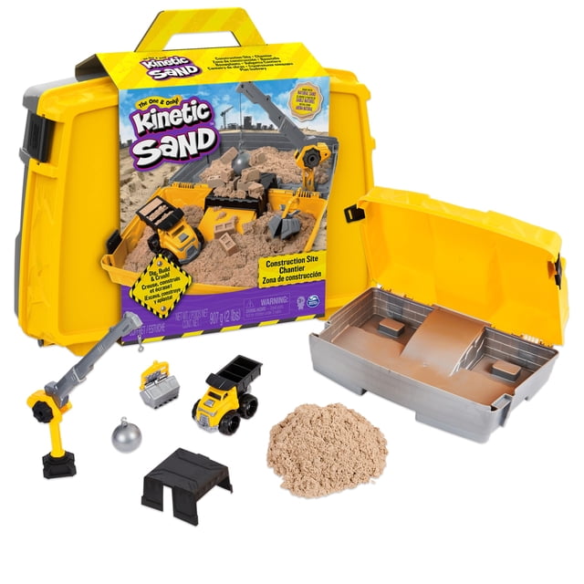 Kinetic Sand, Construction Site Folding Sandbox Playset with Vehicle and 2lbs, for Kids Aged 3 and up