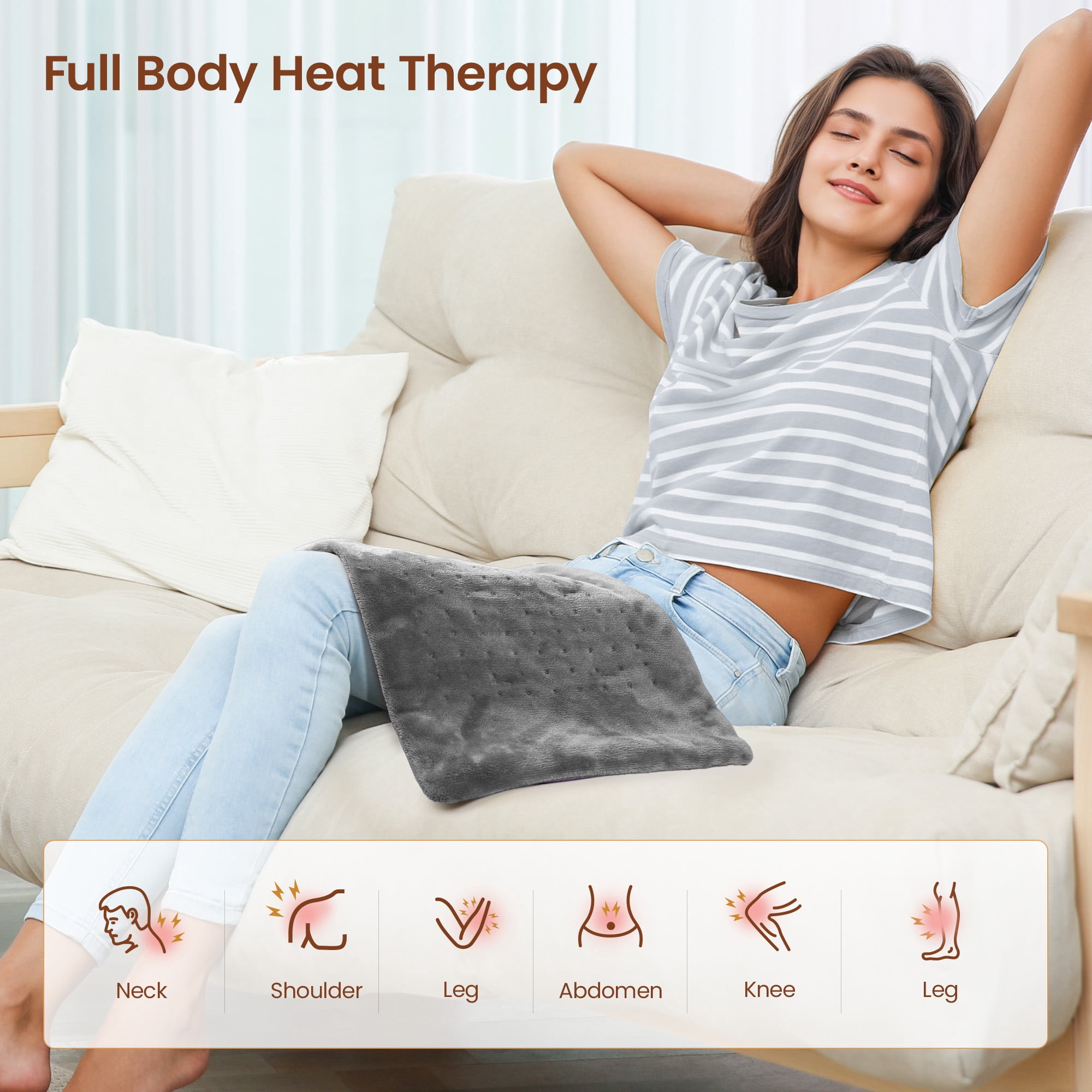 RENPHO Heating Pad for Back Pain Relief & Period Cramps, Hsa Fsa Eligible, Heat Pad for Neck and Shoulder,12"x24", Mothers Day Birthday Gifts for Women Men, Gray