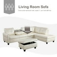 thumbnail image 3 of PonLiving Sectional Sofa, 2 Piece Living Room Faux Leather Couch with Storage Ottoman, Cup Holder, Left Facing Chaise, Off White, 3 of 6