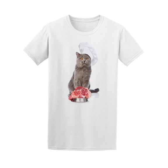 Cute Kitty Chef Eating Bisteck Tee Men's -Image by Shutterstock