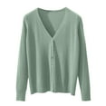 thumbnail image 4 of felwors Womens Cardigans Lightweight Long Sleeve Cropped Button up Cardigan Sweaters Dressy Casual V Neck Knit Sweater Tops Light Green, S, 4 of 4