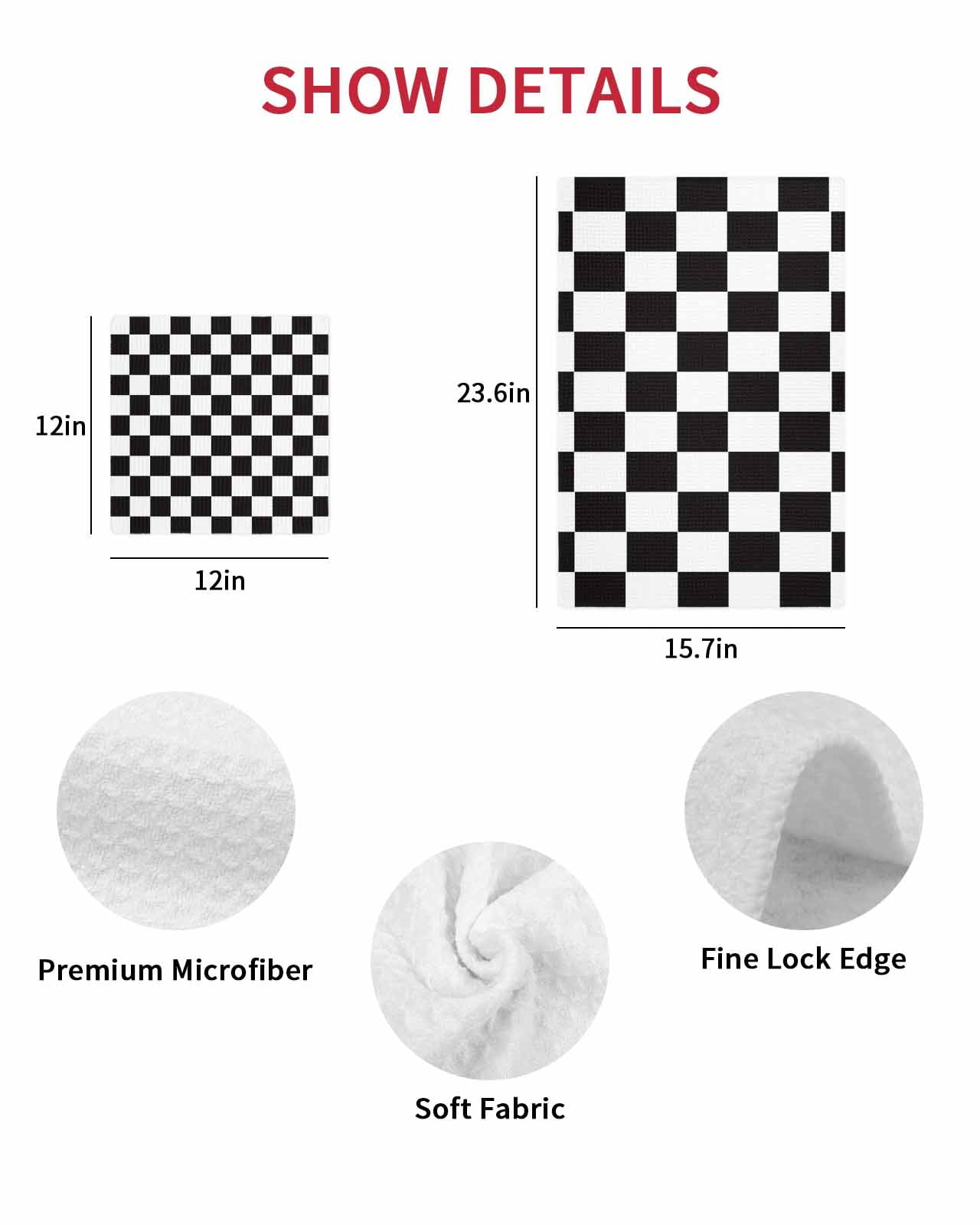 Simple Black White Checkered Hand Towels Set, Waffle Weave Kitchen Towels 4 Pieces, Lattice Buffalo Plaid Microfiber Hair Face Bath Tea Towel Absorbent Quick Drying Cleaning Dish Cloths, 15.7"x23.6"