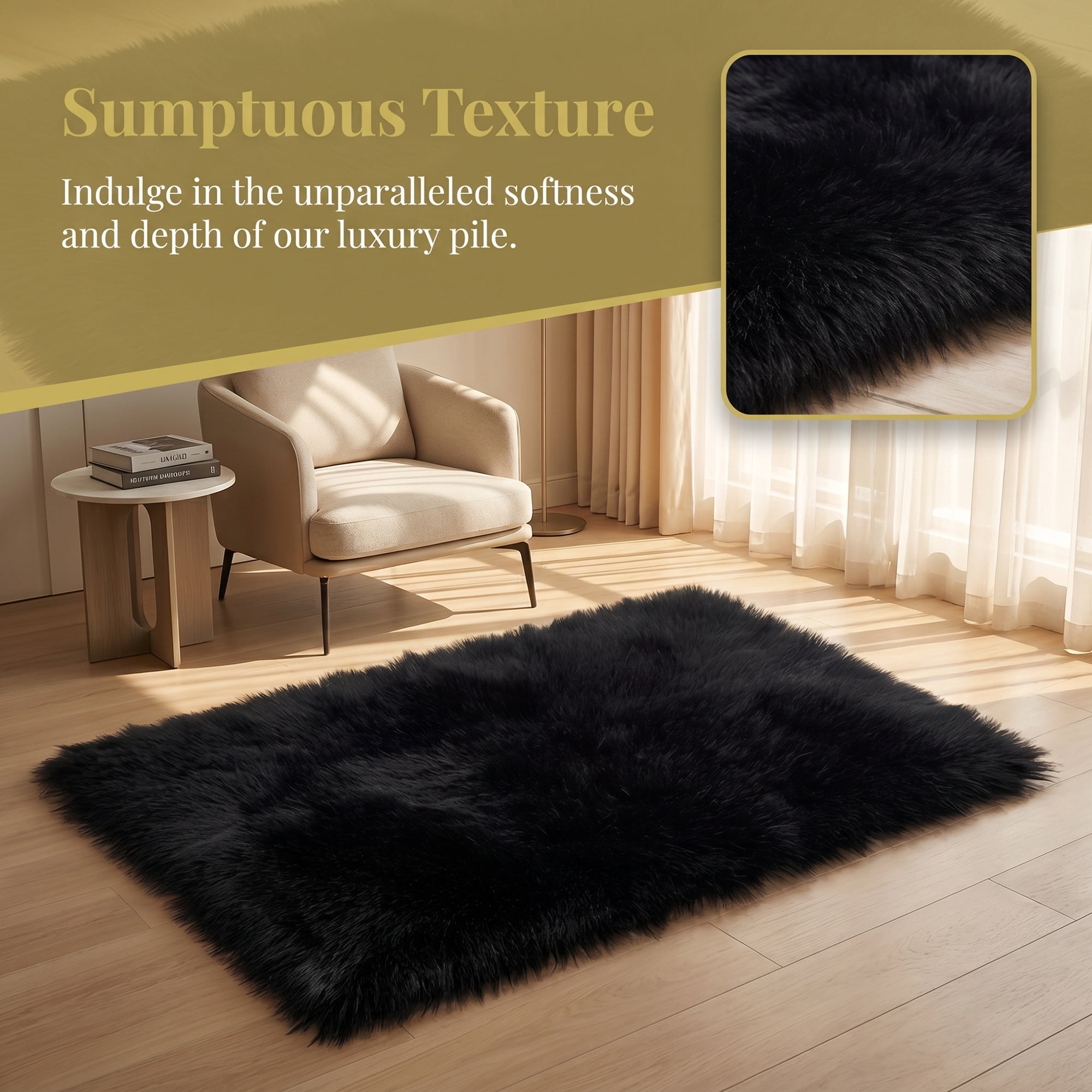 Unique Bargains Shaggy Area Rug Ultra Fluffy Non Slip Fuzzy Carpet 24" x 16" Black