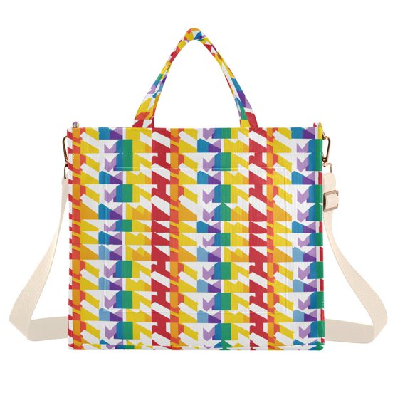 Rainbow with Colors Corduroy Tote Bag Handbag Large Messenger Bag Shoulder Crossbody Zipper Bag Purse