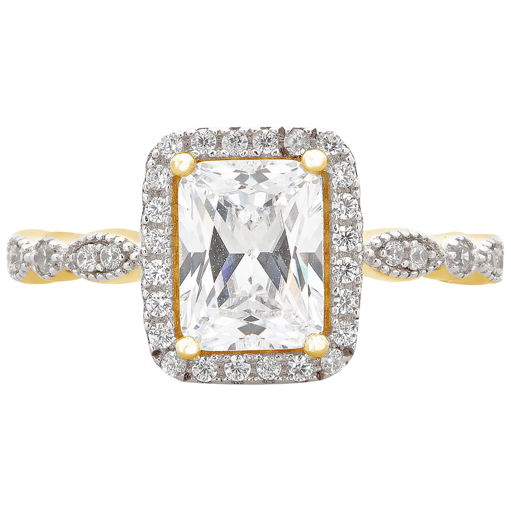 Arista 2-1/4 Carat T.W. Emerald Swarovski Twisted Shank Engagement Ring in Yellow Plated Sterling Silver
