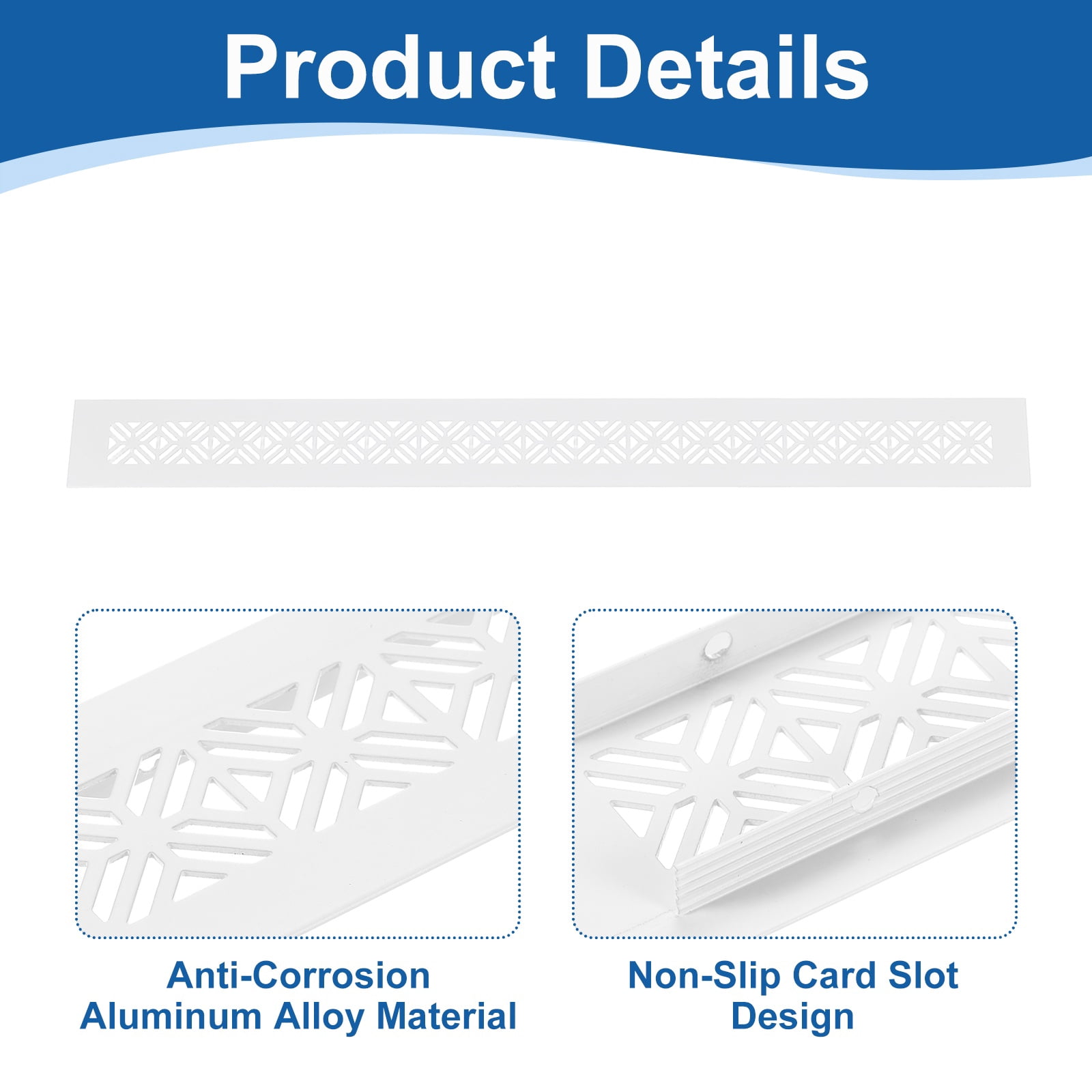 2Pack Aluminum Alloy Air Vents, 500 x 50mm / 19.7 x 2" Rectangle Louvered Ventilation Grille Cover with Mounting Screws for Door Cabinet Wardrobe, White