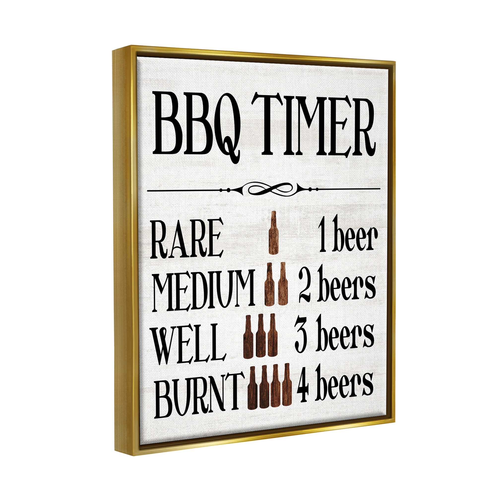 Stupell Industries BBQ Timer Funny Beer Food & Beverage Painting Gold Floater Framed Canvas Art Print Wall Art, 25 x 31