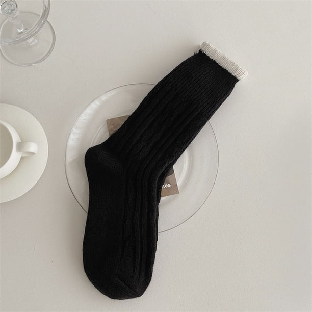 Xiao Hua Calcetines retro gruesos y cálidos, 3 pares de calcetines casuales negros de talla única en contraste para el hogar, adecuados para calcetines cálidos de pelo diario y festivos.