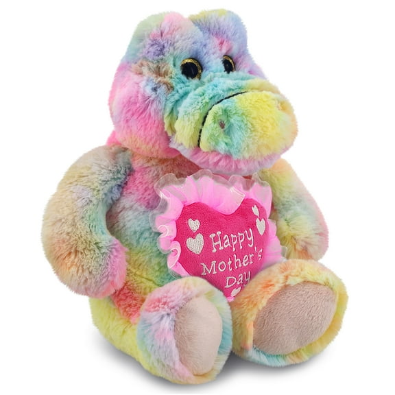 DolliBu Happy Mother's Day Plush Rainbow Sitting Alligator - Cute Stuffed Animal Present With Pink Heart Message for Best Mommy, Grandma, Wife, Daughter - Wild Life Plush Toy Gift - 9 Inches
