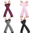 thumbnail image 1 of CHUANK 4 Paires de Chauffe-Bras Rayés Longs Sans Doigts pour Femmes Accessoires Automne Hiver, 1 of 7