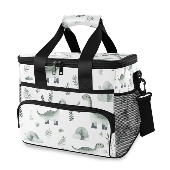 FORMRS Insulated Cooler Bag 24 Cans Capacity Soft Leakproof Lunch Box with Side Pockets, Green Dinosaur Pattern