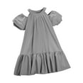 thumbnail image 3 of Milgrthf Toddler Girls Midi Dress Pleated Lantern Sleeves Off Shoulder Halter A-Line Ruffle Dresses 3-6 Years Gray, 3 of 4
